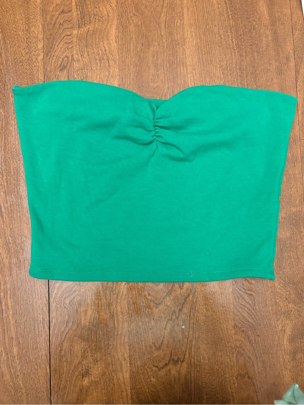 Forever 21 Bright Green Strapless Ruched Tube Crop Top